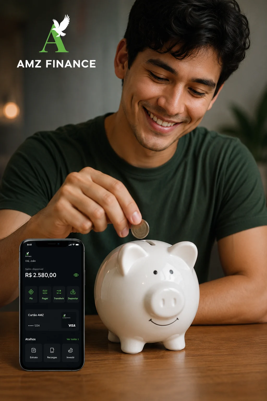 Cliente utilizando recursos digitais AMZ Finance
